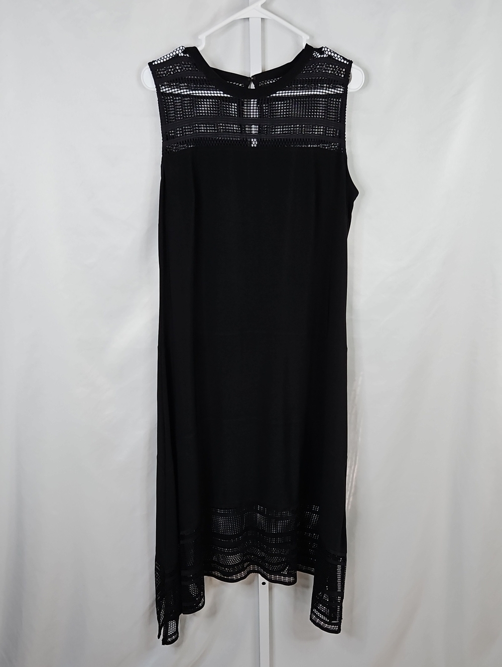 American Living Black Midi Jershey Shift Dress with Crochet Yoke Size 16